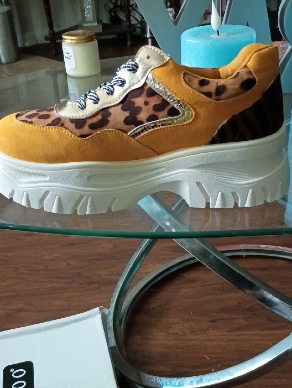 BAMBOO Mustard Suede Leopard-Print Platform Sneaker